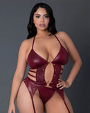 Lust Fetish Kira Burgundy Queen Size showcasing a bold, statement-making basque set for confident, fetish-inspired style.