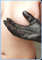 Kink Lab Vampire Gloves Leather with Metal Points Medium in use for sensory play.