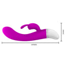Pretty Love Freda Silicone Rabbit Vibrator showing dimensions 189MM by 34MM in sleek purple design.