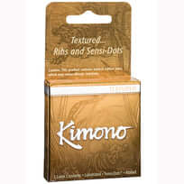 Kimono Type E 3-Pack Latex Condoms with Textured Ribs and Sensi-Dots Packaging