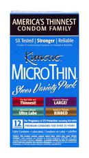 Kimono Micro Thin Latex Condoms Variety 12 Pack with ultra-thin options for comfort and enhanced sensation.