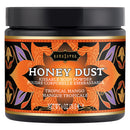 Kama Sutra Honey Dust Tropical Mango Body Powder 6 Oz jar featuring kissable body powder.