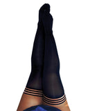Kixies Danielle Opaque Black Thigh-High Size D displaying a no-slip grip band for all-day comfort and style.