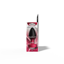 Eluxe Vibrating Anal Plug With Remote Medium Ruby Ombre in packaging showcasing dimensions and design.