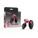 Eluxe Vibrating Anal Plug With Remote Medium Ruby Ombre in packaging next to remote control.