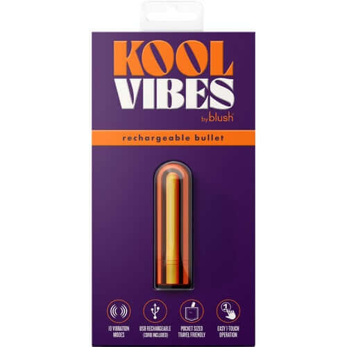 Kool Vibes Rechargeable Mini Bullet Vibrator in Tangerine Packaging with 10 Vibration Modes