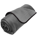 Liberator Fascinator Throw Grey rolled up, showcasing its plush microfiber surface and black trim for intimate adventures.