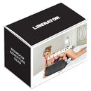 Liberator Tula Toy Mount Black Velvish packaging showcasing a model using the toy mount for hands-free pleasure.