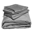 Liberator Fascinator Liquid Velvet Queen Sheets Grey stacked and folded, showcasing luxurious grey fabric.