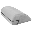 Liberator Jaz Motion Rocking Sex Pillow Grey displayed from an angled view, showcasing its sleek grey design and curved shape.