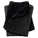 Liberator Fascinator Fur Throw Queen Black folded showcasing luxurious plush texture and rich black color.