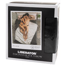 Liberator Fascinator Fur Throw Queen Black packaging with couple on bed, showcasing plush faux fur design.