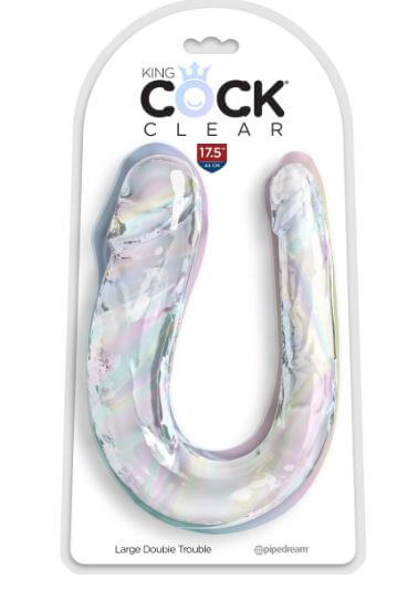 King Cock® 18" Double Trouble Dildo - Clear, Flexible, Realistic Double-Ended Toy in Packaging