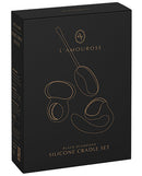 Lamourose Paramour Silicone Bullet Cradles Black packaging featuring three silicone cradles for versatile pleasure.