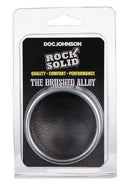 Doc Johnson Rock Solid Brushed Alloy Cock Ring Large in packaging showcasing quality and performance.