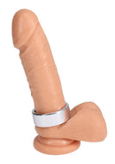 Doc Johnson Rock Solid Brushed Alloy Cock Ring Large on a realistic dildo for enhanced comfort and appearance.