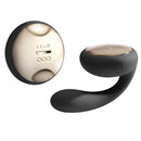 Lelo Ida Remote Control Couples Vibrator Black showcasing an elegant design with gold accents and ergonomic shape.
