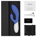 Lelo Ina Wave 2 Rabbit Vibrator California Sky in box with accessories for sexual wellness.