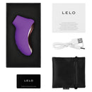 Lelo Sona 2 Travel Sonic Clitoral Vibrator Purple in packaging with accessories and user manual.