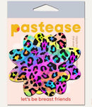 Rainbow Cheetah Leopard Print Petal Breast Pasties showcased in vibrant packaging with colorful animal print design.