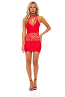 Rich B Phase Mini Dress One Size Red featuring geometric netting design perfect for confident evening wear.