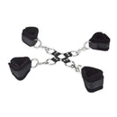 Lux Fetish 5 Piece Hogtie Set Black featuring soft cuffs and metal connectors for versatile restraint.