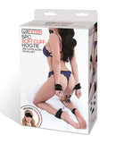 Lux Fetish 5 Piece Hogtie Set Black packaging showcasing soft cuffs for versatile BDSM experiences.