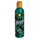 Little Genie Desire Pheromone Massage Oil Citrus 4 Oz in a tropical green bottle with a wooden cap.