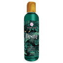 Desire Pheromone Massage Oil Lavender 4 Oz in a tropical design bottle with a wooden cap.