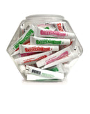 Sweeten'd Blow Oral Gel Fishbowl 66 Pillow Packs 3 Flavors in a clear fishbowl display with flavored tubes.