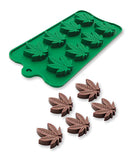 Candy Prints Cannabis Ice and Candy Silicone Mold Green with chocolate leaf shapes and flexible silicone tray.