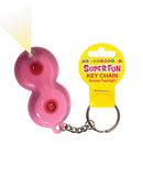 Little Genie Super Fun Boobie Flashlight Keychain in pink with on/off switch and keyring.