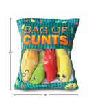 Little Genie Bag of Cunts Novelty Pillow Set Multi Color displayed in clear packaging with vibrant designs and dimensions.