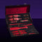 UPKO luxury Italian leather bondage tools set in red with gold accents, displayed in a stylish case for BDSM accessories.