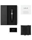 LELO Mia 2 Lipstick Vibrator Black packaging with velvet pouch, warranty card, and instructional booklet.