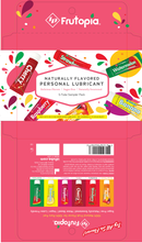 Frutopia 12ml Flavored Lubricant Tubes Jar with assorted fruity flavors displayed in a colorful sampler pack.