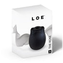 Loe The Rose Premium Suction Stimulator Black in elegant packaging, showcasing its rose design for intimate pleasure.