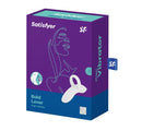 Box packaging of Satisfyer Bold Lover Finger Vibrator featuring relaxing design and product details.