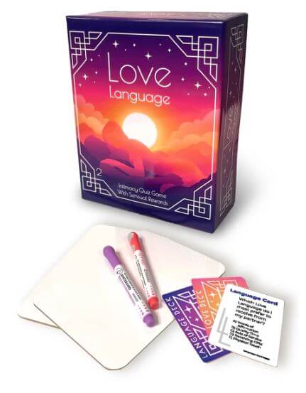 Love Language Couples Game box and cards for enhancing intimacy and communication in relationships.