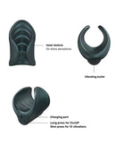 Inner texture and vibrating bullet features of the Manwan Starter Travel Vibrating Masturbator Pine Grey.