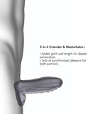 Man Wand RYZER Max Penis Sleeve Black Plum as a 2-in-1 extender and masturbator for enhanced pleasure.