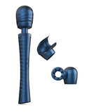 Man Wand Edgy Stellar Blue Vibrating Massager with interchangeable heads for targeted stimulation.