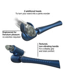 Man Wand Edgy Stellar Blue Vibrating Massager with additional heads for targeted pleasure and ergonomic design.