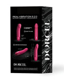 Dorcel Real Vibration S 6 Inch Rechargeable Vibrator Pink packaging with features and specifications showcased.