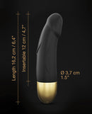 Dorcel Real Vibration S 6 Inch Vibrator 2.0 Gold dimensions: 6.4 inches long, 4.7 inches insertable, 1.5 inches wide.