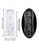 Dorcel Deep Blow Extreme Masturbator Sleeve Clear shown with dimensions for an enhanced solo play experience.