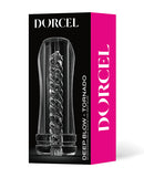 Dorcel Deep Blow Tornado Masturbator Sleeve Clear packaging displaying its spiraled texture and design.