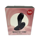 Fun Factory Bootie Vibe Anal Vibrator Black in packaging, showcasing a premium vibrating plug for comfortable stimulation.