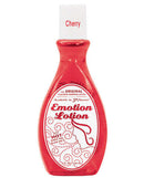 Emotion Lotion Cherry Warming Massage Oil 100 ml in a red bottle with white label and cherry flavor scent.