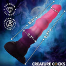 Creature Cocks Lycan Werewolf Silicone Dildo displayed with dimensions and premium silicone features.